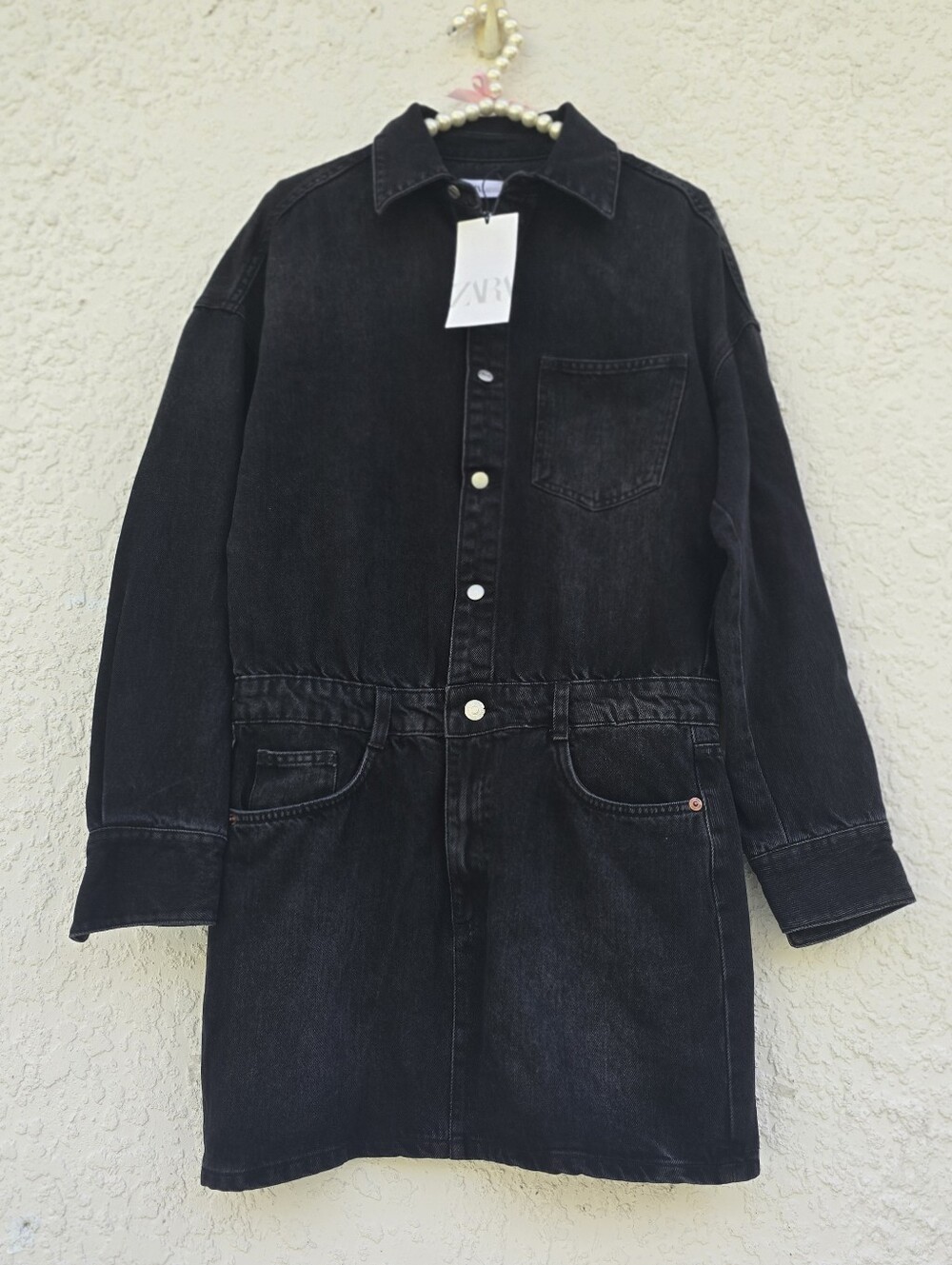 NWT Zara Washed Black Denim Mini Shirt Dress New Size M - Picture 4 of 13